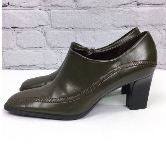 Franco Sarto Square Toe Olive Green Vegan Leather Side Zip Bootie 10M - Picture 7 of 12